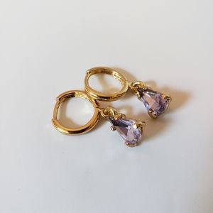 Gold drop earrings with lavender stone